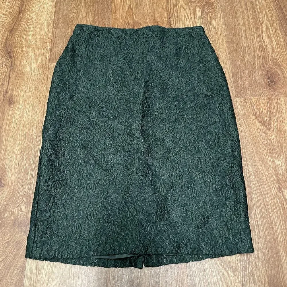 Ann Taylor Womens Dark Green Lace Stretch Pencil Skirt Size 0P Petite